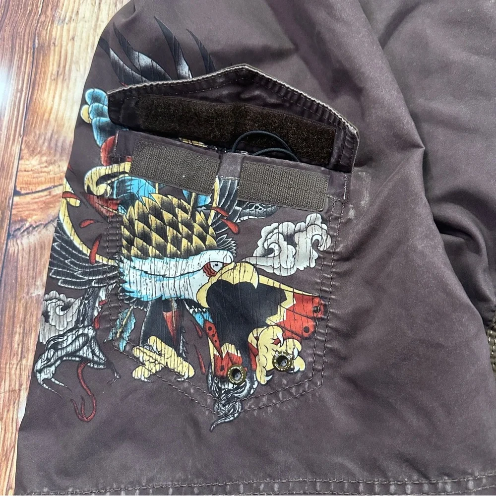 Y2K Billabong Board Shorts Snake/Eagle/Skull Tattoo Print Men's Size 38